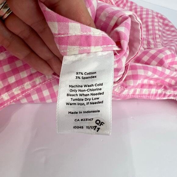 Talbots Medium Womens Gingham Pink White Stretch Cotton Button Front Jean Jacket - Picture 9 of 12